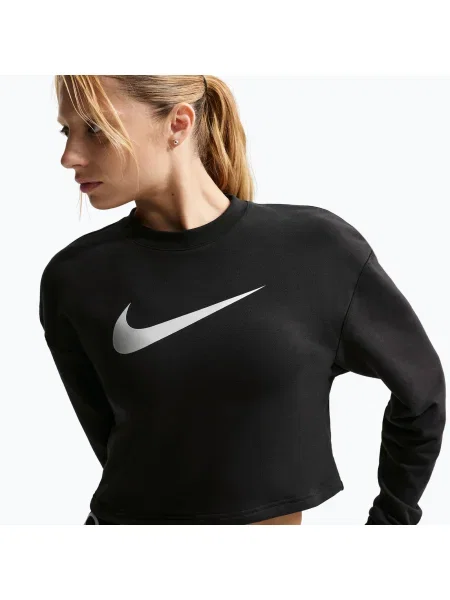 Дамски суитшърт за тренировка Nike Pro Dri-Fit Crew Neck black/metallic silver/white бяло