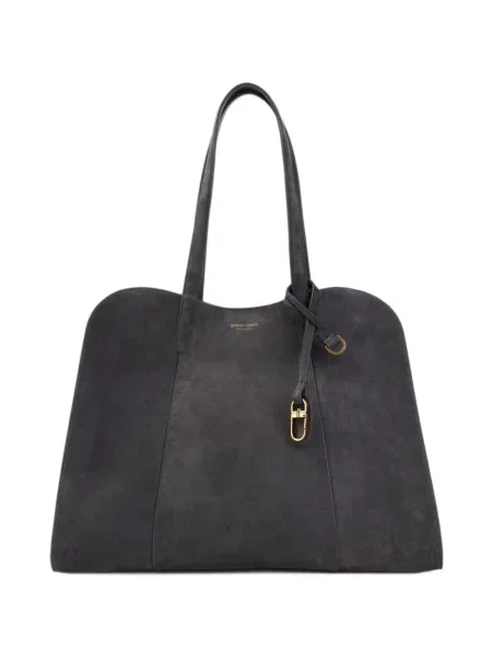 Geantă shopper Giorgio Armani din piele de căprioară cu imagine gri