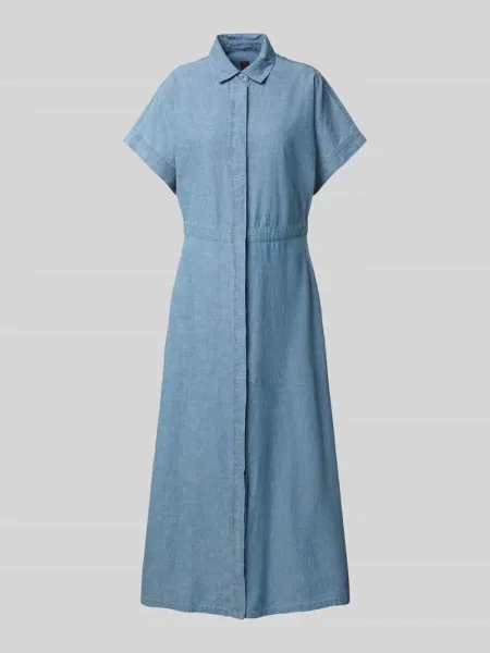 Sukienka koszulowa z imitacji denimu z krytą listwą guzikową Stefanel niebieska