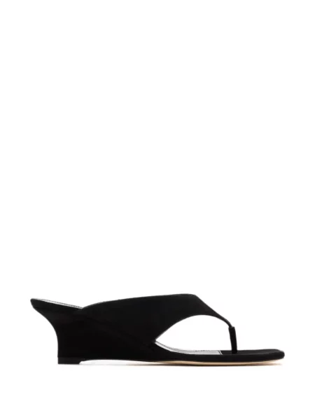 Șlapi Stuart Weitzman din piele de căprioară cu pană negru