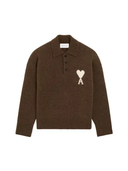 Sweter Ami Paris wełniany brązowy