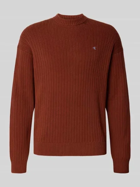 Sweter z dzianiny o kroju oversized z prążkowanymi wykończeniami brązowy