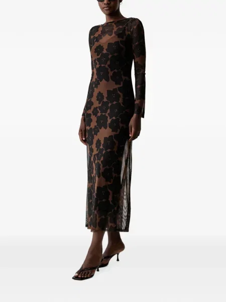 Rochie Never Fully Dressed cu model floral cu imagine plasă maro
