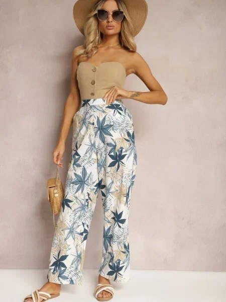 Blugi albaștri Hazis cu talie elastică și picioare largi albastru