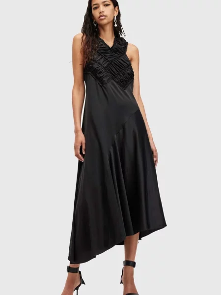 Рокля AllSaints MAHREE DRESS среднодълга разкроена черно