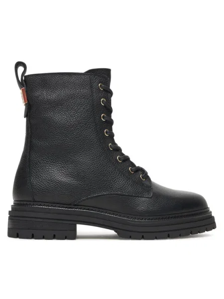 Кожени кубинки Tommy Hilfiger TH PLAQUE PEBBLE LACE BOOT с платформа с лека изолация черно