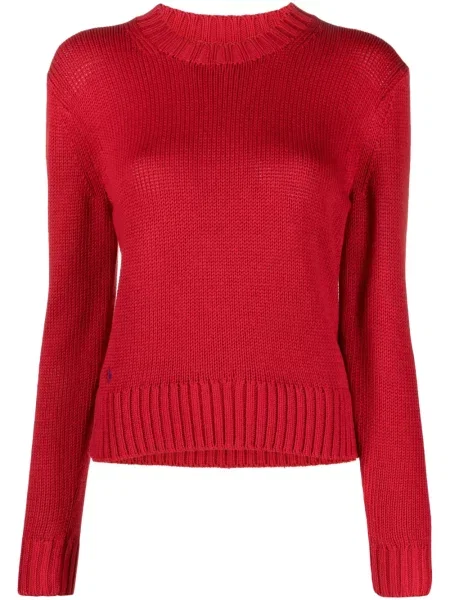 Μακρύς λινή μπλούζα Polo Ralph Lauren με κέντημα καφέ