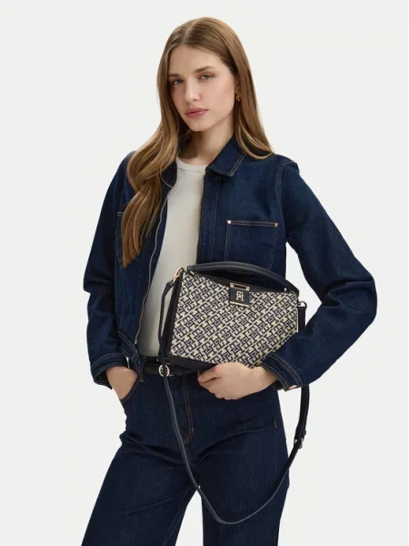 TOMMY HILFIGER Kabelka na rameno béžová / tmavomodrá / svetlomodrá modrá