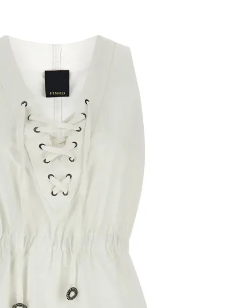 Rochie maxi Pinko cu șireturi din dantelă alb
