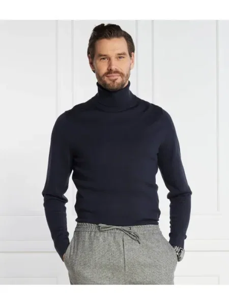 Pulover Calvin Klein de lână cu guler înalt albastru
