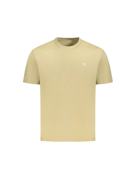 T-shirt z prążkowanym okrągłym dekoltem Calvin Klein Jeans brązowa