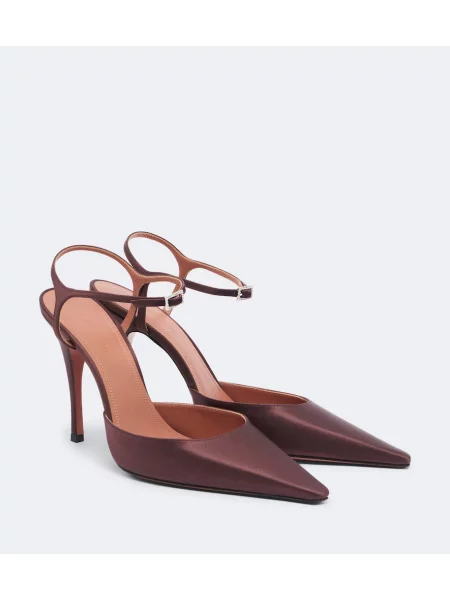 Pantofi cu toc Amina Muaddi din satin slingback maro