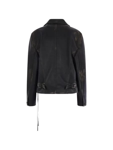 Kožená bunda Ann Demeulemeester s oděrkami černá