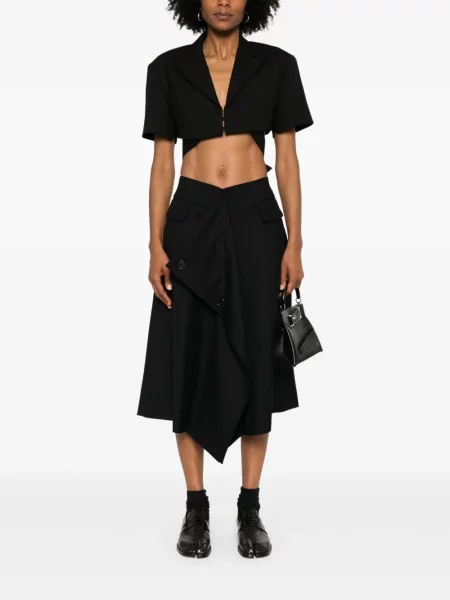 Fustă midi Noir Kei Ninomiya de lână până la genunchi negru