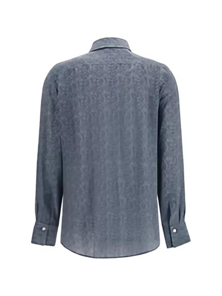 Cămașă Sara Roka cu model herringbone albastru