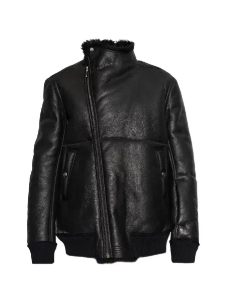 Geacă Rick Owens asimetrică din piele de oaie negru