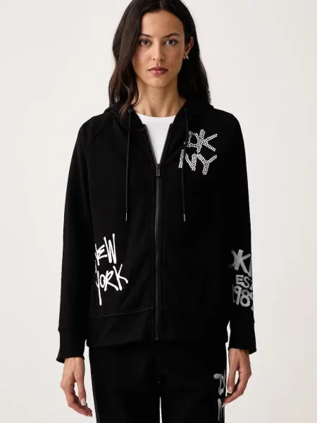 DKNY hanorac cu glugă pentru femei cu negru