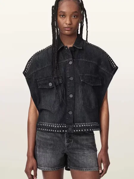 AllSaints cămașă pentru femei din denim alba