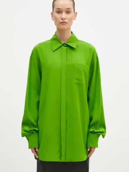 Sportmax cămașă de mătase Tonale cu guler clasic relaxed verde