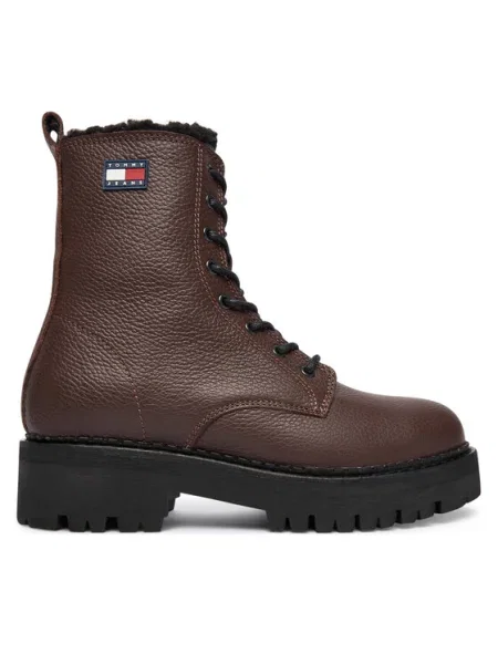 Кожени боти Tommy Jeans TJW URBAN LACEUP BOOT WL с платформа с изолация кафяво