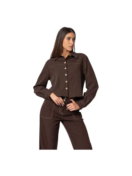 Koszula Kocca w paski z długim rękawem brązowa