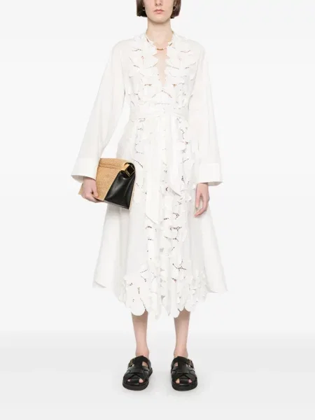 Rochie midi Forte_forte cu broderie până la genunchi de costum alb