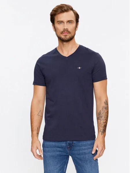 Gant Póló Slim Shield V-Neck sötétkék