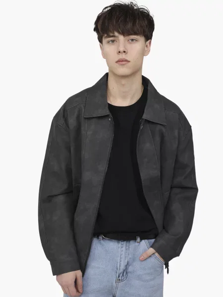 Шкіряна куртка YUKI темно-сірий екошкіра сіра