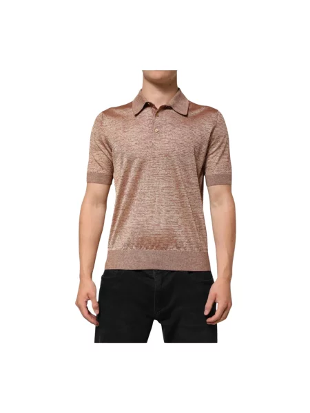 Koszulka polo Dolce And Gabbana z krótkim rękawem brązowa