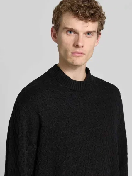 Sweter z dzianiny o kroju regular fit z czystej bawełny model ‘PHILIP’ Selected Homme czarny