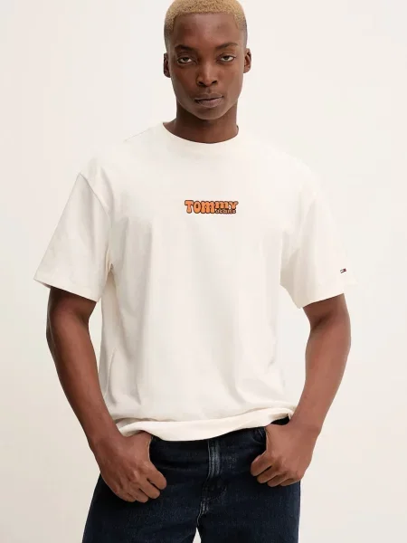 Тениска Tommy Jeans с апликация бежово