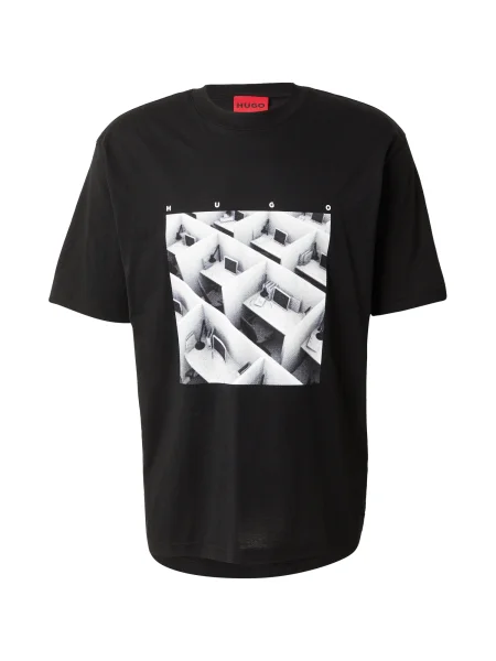 HUGO Tricou Dodger gri deschis / gri închis alb negru
