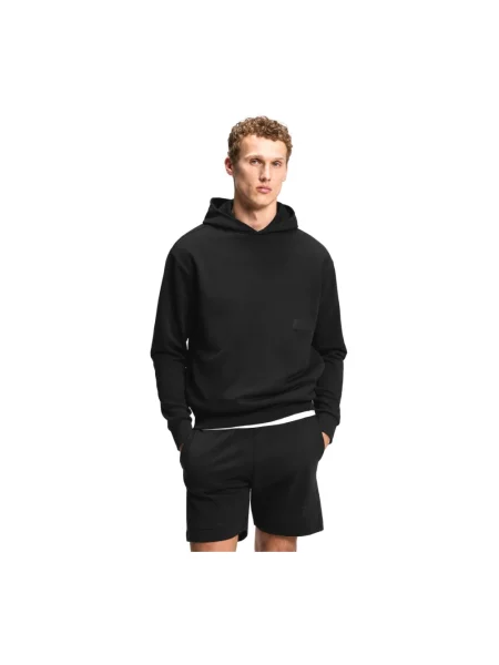 BOSS Green bluza z kapturem z bawełną SW_Hoodie czarna
