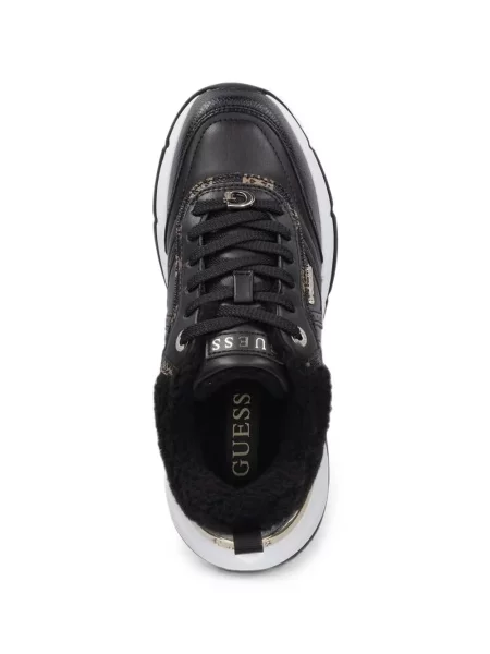 Sneakerși Guess din piele de oaie negru