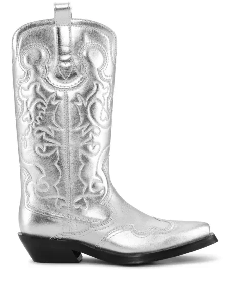 Botine Ganni din piele cowboy argintiu