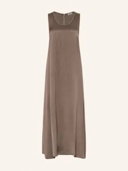 Peserico Satyna Sukienka Z Kamieniami Ozdobnymi braun brązowa