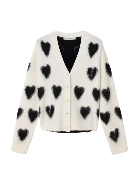 AllSaints Geacă tricotată SCATTER HEART negru / natural alb