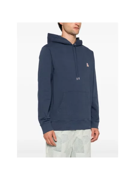 Lniana bluza z kapturem Maison Kitsune casual niebieska