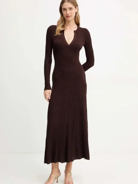 Bardot rochie maxi evazați maro