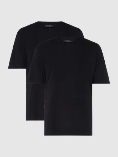 T-shirt z bawełny w zestawie 2 szt. Schiesser czarna