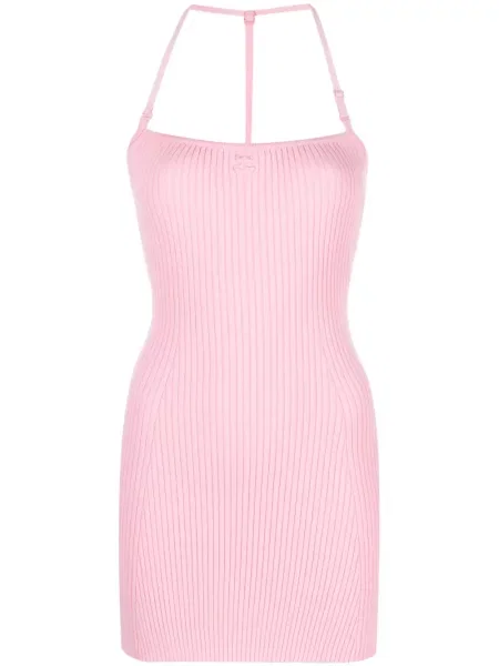 Rochie Courreges cu broderie cu gât halter roz
