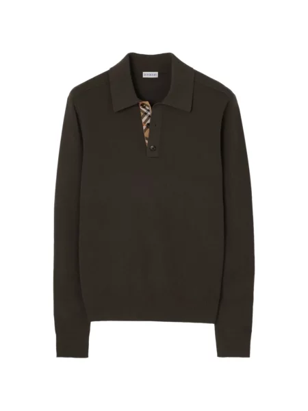 Lung tricou polo Burberry de lână maro