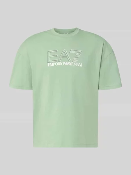 T-shirt z logo i okrągłym dekoltem Ea7 Emporio Armani zielona