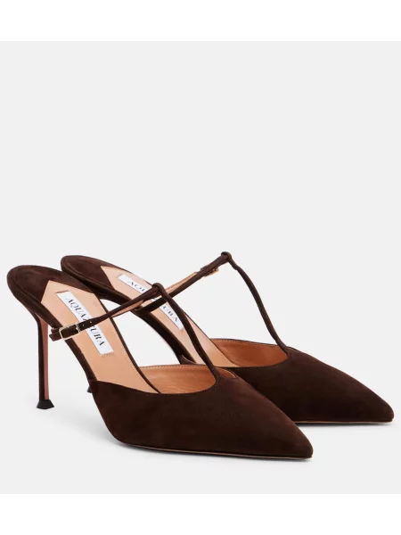 Papuci tip mules Aquazzura din piele de căprioară maro