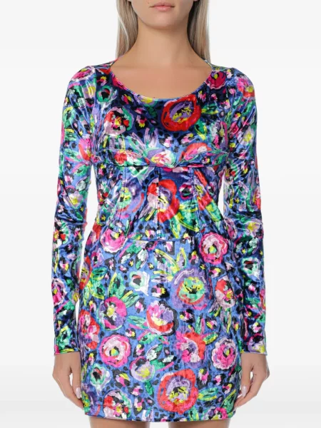 Lung rochie mini Chiara Ferragni cu model floral cu imagine albastru