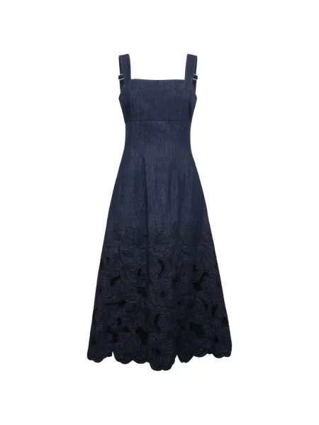 Rochie midi Veronica Beard cu model floral din dantelă până la genunchi albastru