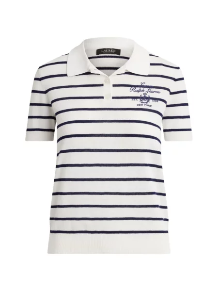 Tricou polo Lauren Ralph Lauren cu broderie cu dungi alb