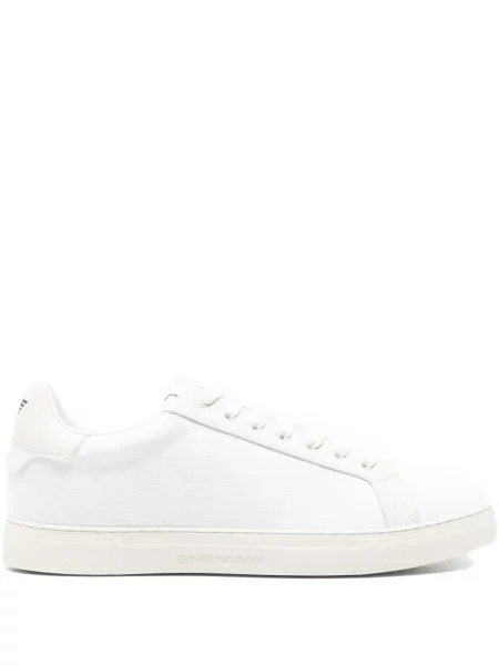 Sneakerși Emporio Armani cu șireturi din piele alb
