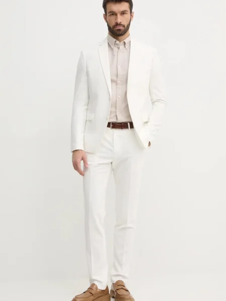 Костюм Lindbergh мъжки бежово с изчистен дизайн бяло