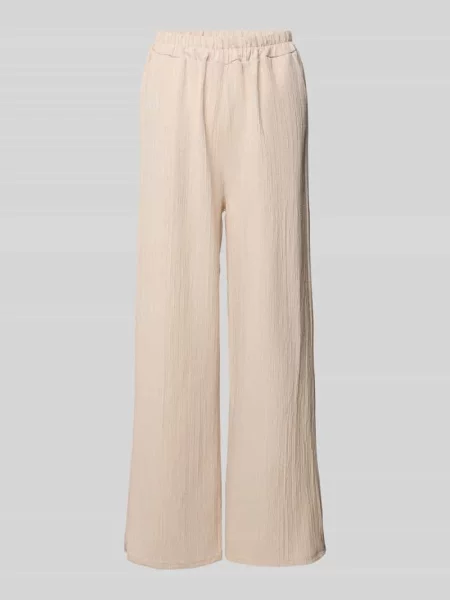 Spodnie materiałowe z szeroką nogawką i fakturowanym wzorem model Zabaione beżowe